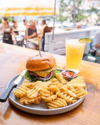 Cove House Burger with Waffle Fries and a Spicoli.