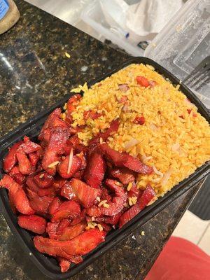 Boneless spare rib dinner. I asked for less sauce and no burnt pieces.