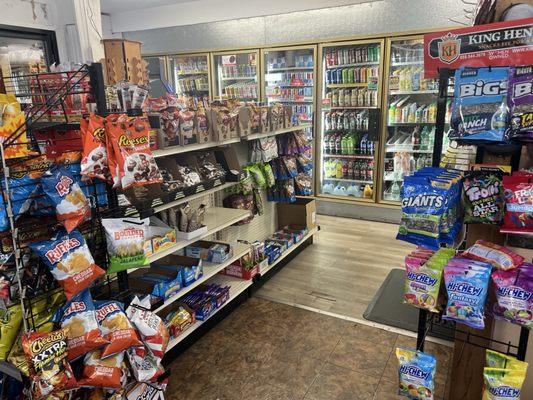 Snacks gummies, chips and different choices of drinks