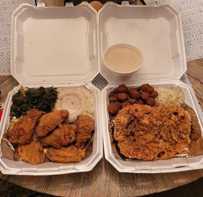 Chicken, Fried Okra, Mashed Potato