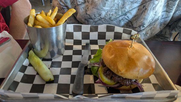 Smashed burger and fries. Be aware the fries are not gluten free.