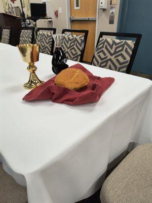 The Lord's Supper: Common Cup, Common Bread, Table, Wine only.