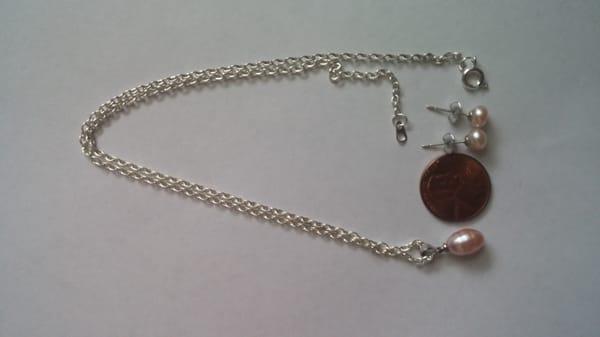 Pearl earrings (free with cruise coupon) and matching pearl necklace ($10, optional)