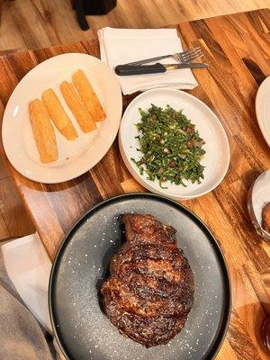 Ribeye entre with Collard Greens and Yuca Fries
