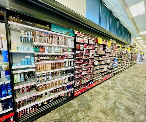 Clean & fully stocked cosmetics shelves