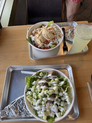 Romaine salad bowl w/ tzatziki, lamb meatballs, and cucumbers