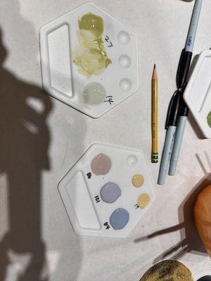 Just a photo of my paint palette so I can remember which paints to get on my next visit!