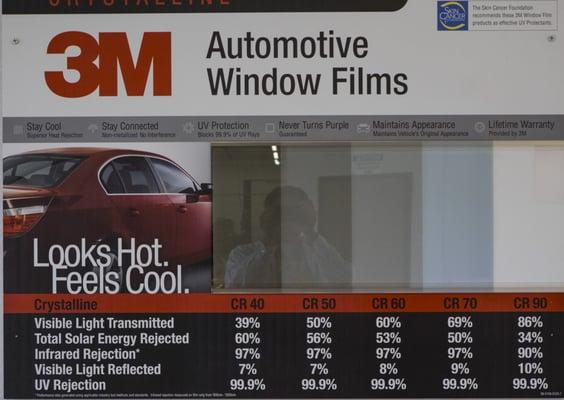 3M Crystalline tint specifications. The darker the more heat rejection.