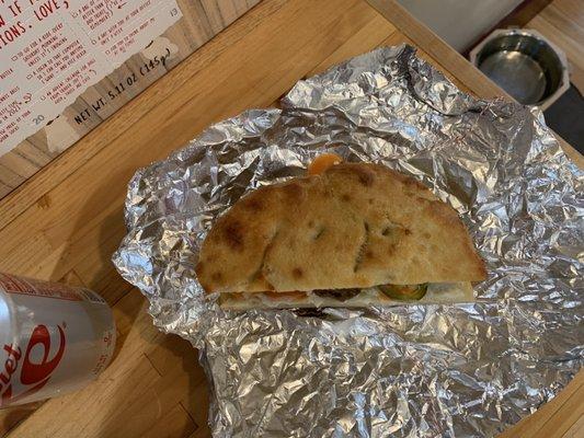 Top view of lemongrass meatball bahn mi