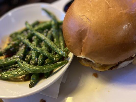 Burger with whiskey beans