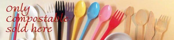 Only biodegradable compostable utensils - Bamblu Green Party Cutlery in packs or sets.