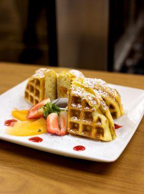 Sweet Potato's Stuffed Waffles w/ Rum Infused Maple syrup