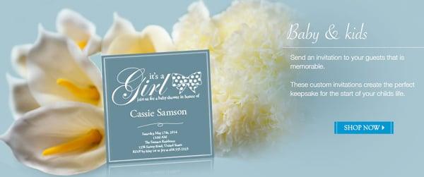 Traditionally styled baby shower invitations have a modern twist to make your baby shower unique.