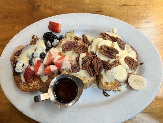 Vanilla Challah French Toast with berries, bananas, and pecans