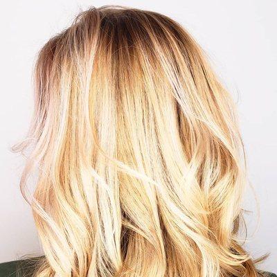 Balayage highlights with a touch of blush