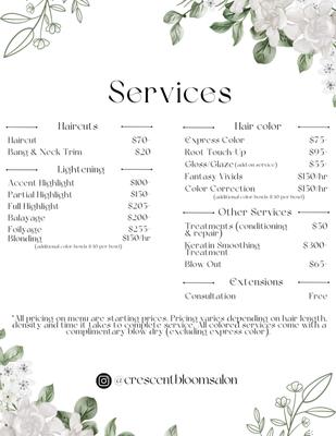 Services we offer as well as pricing