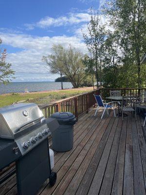 View of our deck: grill and patio set.
