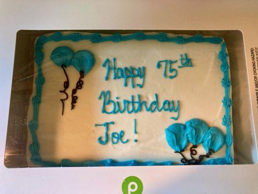 Just plain ugly. Skimpy icing on the edges. I will never purchase another cake from this store.