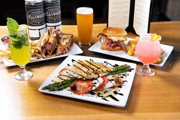 Grilled Chicken Caprese - Parm Crisp on Grilled Chicken over grilled asparagus, fresh Mozza & tomatoes. Queen Creek Olive Mill Balsamic