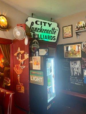 Water, soda and other stuff in fridge. It was a hot day so water & beer in order.