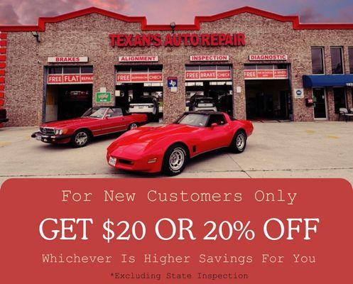 New Customers get $20 or 20% off any service whichever is higher saving for them