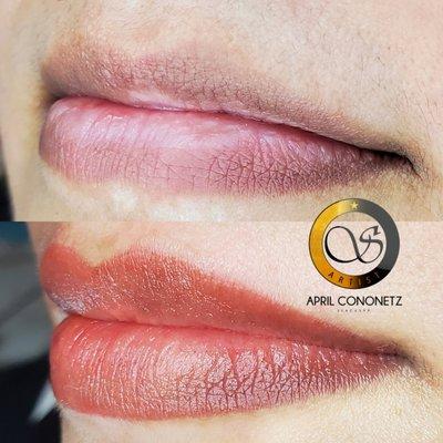 Before and after Aquarelle Lip Blushing at Valley Brows Scottsdale Microblading.