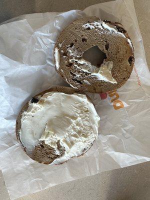 bagel hard like a rock with barely cream cheese
