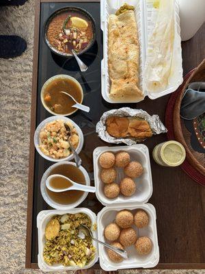 Mysore Masala Dosa(Vegan), Mumbai Pav Vada, Bombay Bhelpoori (Vegan) and Pani puri (cold)