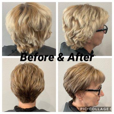 Before and after chemically burned hair color correction