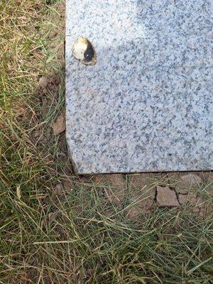 Chipped corner off after having to reset monument, just left it Many issues from the first setting Wouldn't recommend them