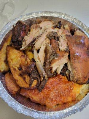 Jerk Chicken Meal with Mac and cheese and fried plantains