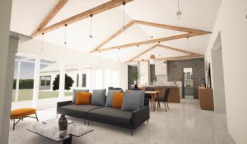 project in pre construction phase, 3D rendering of newly designed home.