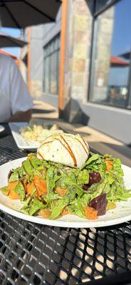 Burrata & Roasted Beet Salad $12.00 Sooo good. ARUGULA, SWEET POTATOES, BUTTERNUT
SQUASH, PISTACHIOS, LEMON ZEST AND
BALSAMIC VINAIGRETTE.