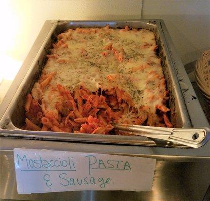 Mastaccioli Pasta and sausage at the buffet