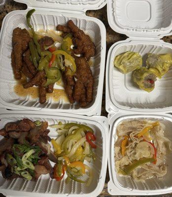 Take out-(2 orders of Chicken Feet, Pork Hash with Shrimp, Beef Tripe, Char Sui Pork)