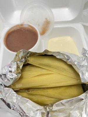 Tamales de elote, nicely wrapped, fresh & moist!