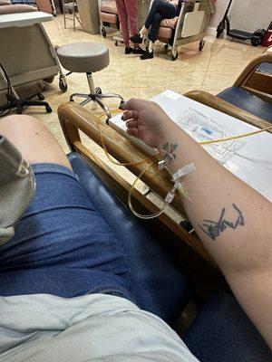 Nurse in pink scrubs was very aggressive with me and only me when inserting needle for IV.