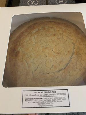 White sweet potato pie from Patrick's famous pie.