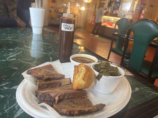 Brisket with greens and beans