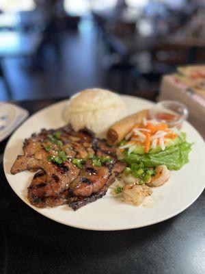 37. Grilled Pork Chop Combo Over Rice Plate