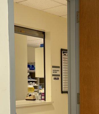 View from exam room where they clean soiled instruments.