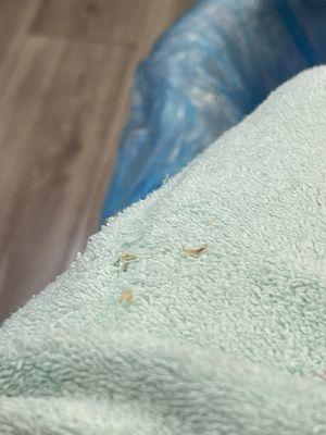 Nails that were stuck to the towel.