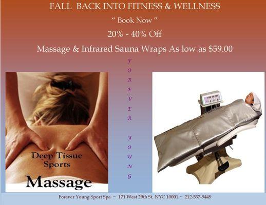 Deep Tissue / Sports Massage Muscle recovery for the avid athlete & gym goer.
Infrared Detox Sauna Wrap