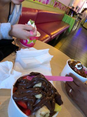 Banana strawberry pineapple with Nutella and euro tart frozen yogurt.