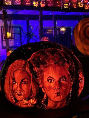 A beautifully carved Hocus Pocus pumpkin.