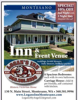 Logans Inn winter rates now.. $139 plus state taxes per room in large house.. $189 plus state taxes for carriage house.. child/pets welcome