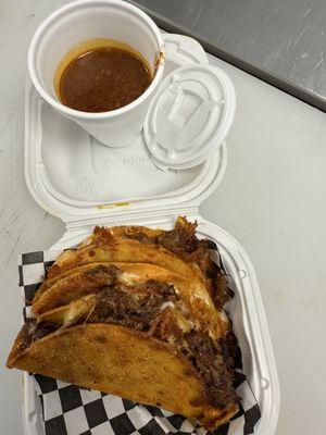 3 quesabirrias w/consome Onion & cilantro optional