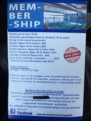 Membership for the rec center only. Max Fitness membership is extra, but includes classes and cardio room access.