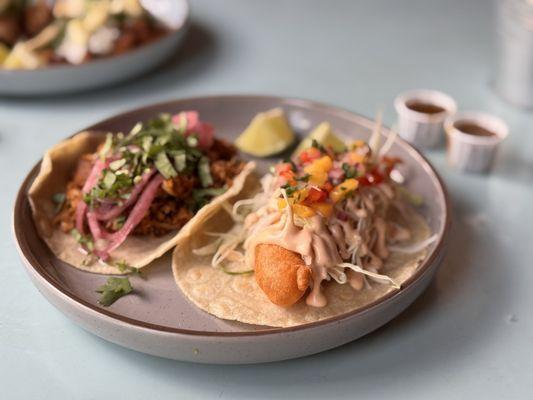 Tacos, fish and Conchinita Pibil.