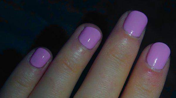 My purple nail polish-- applied evenly and cleanly.